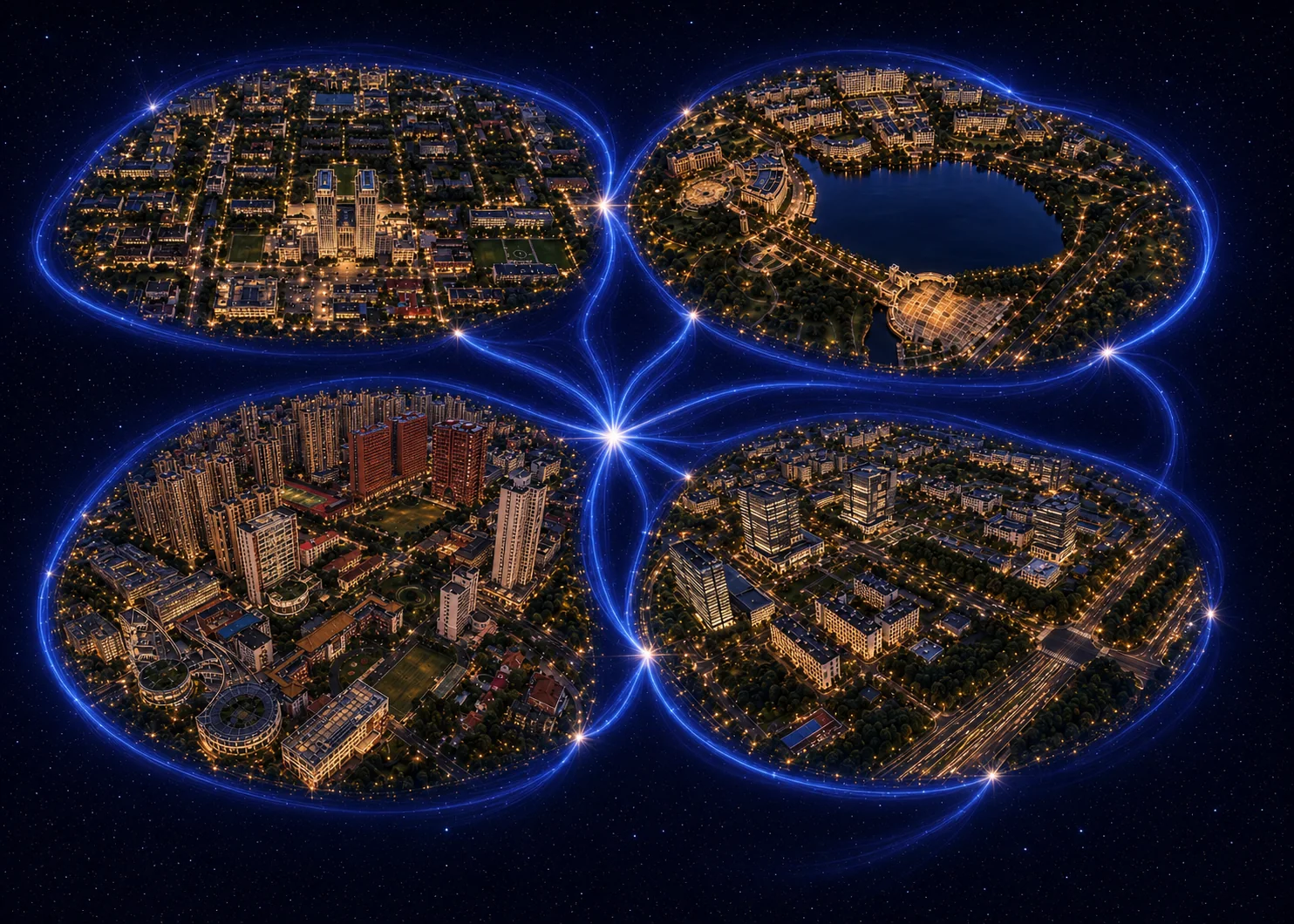 星空中的复旦大学四个校区夜景全景